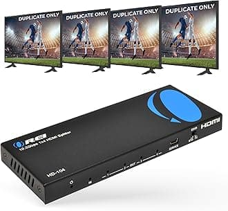 HDMI Splitter 1 in 4 Out with Resolutions up to 4K @ 30Hz HDMI 1.4 & HDCP 1.4 Compliant, EDID Management, 3D Support, and Easy Plug and Play Installation, Does not Extend/Mirror Only (HD-104)