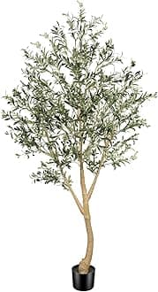 8ft Faux Olive Tree, Large Realistic Olive Trees Artificial Indoor, Tall Fake Olive Tree with Natural Wood Trunk and Lifelike Fruits for Home Office Decor