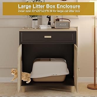 Cat Litter Box Enclosure Furniture Hidden - Indoor 2-in-1 Wooden Cat House & ...