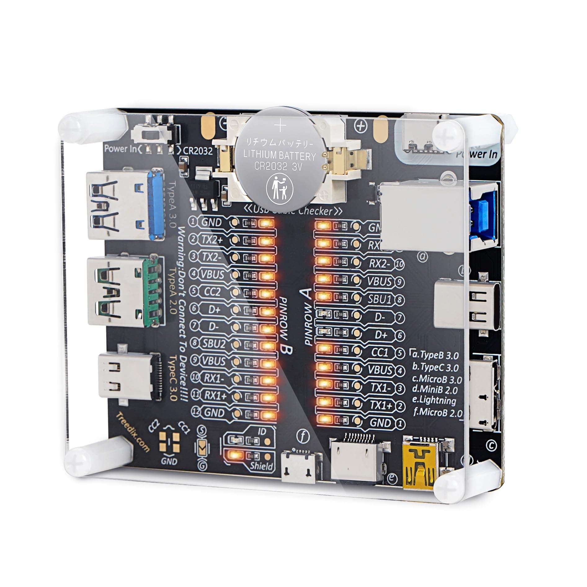 USB Cable Data Line Test Board Checker With Acrylic Case Charging Card Type-C Micro A B