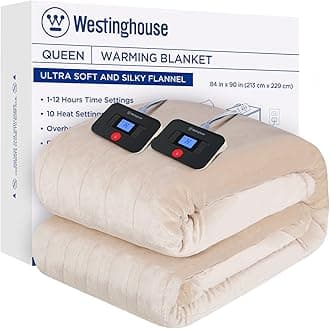 Electric Blanket Queen Size, Super Cozy Soft Flannel 84"" x 90"" Heated Blanket with 10 Fast Heating Levels & 1-12 Auto-Off, Machine Washable, ETL&FCC Certification, Beige