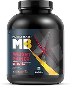 MuscleBlaze Weight Gainer Powder with Added Digezyme, Chocolate (30 Servings, 3kg / 6.6lbs) | 12g Protein, 72g Carbs Per Scoop | Nutritious Way to Gain Weight