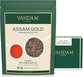 VAHDAM, Assam Gold Second Flush (50 Cups) | RICH & MALTY ASSAM TEA Loose Leaf | 100% PURE UNBLENDED Black Tea Loose Leaf | Black Tea Leaves with GOLDEN TIPS | Brew as Hot, Iced Tea or Latte | 3.53oz
