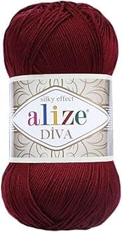 Diva Silk Effect 100% Microfiber Acrylic Yarn 1 Ball skeins 100gr 383yds Color (57 - Bordeaux)