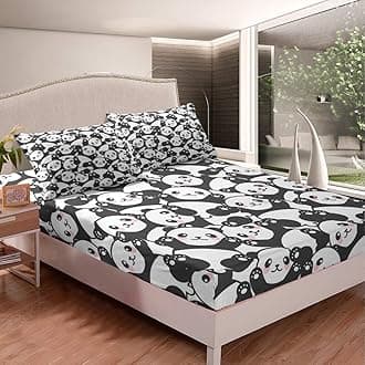 Feelyou Panda Bed Sheet Set for Kids Boys Girls Cartoon Panda Print Bedding Set Lovely Animal Pattern Fitted Sheet Soft Microfiber Bed Cover,Room Decor 2Pcs Sheets Twin Size