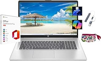 HP 2025 17.3" HD+ Laptop, with Free Lifetime Microsoft Office 2024, Intel Core i3-N305, 8GB RAM, 512GB SSD, Intel UHD Graphics, Windows 11 Pro, Natural Silver, Wi-Fi 6, Copilot, with USB Hub & Pouch