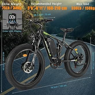 Dual Motor 2000W Electric Bike for Adults, Electric Bikes with 48V/22.4Ah Removable Battery, 26"*4.0 Fat Tire Off Road Snow Mountain Ebike, Dual Hydraulic Disc Brake, 7 Speed