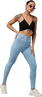 Miss Chase, Miss Chase Women's Light Blue Skinny High Rise Distressed Regular Length Ice Wash Denim Jeans, Women, Jeans