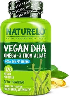 NATURELO Vegan DHA - Omega 3 Oil from Algae - Best Supplement for Brain, Heart, Joint, Eye Health - Provides Essential Fatty Acids for Women Men and Kids - Complements Prenatal Vitamins - 120 Softgels