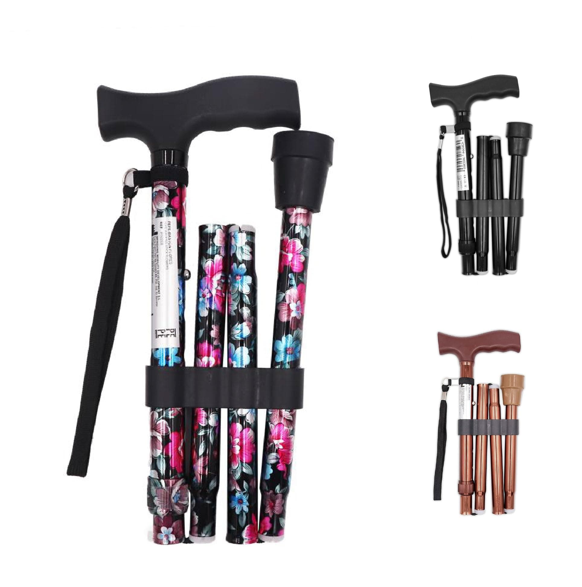 PEPE Mobility Folding Cane, 5-Level Adjustable Height, Walking Stick Lightweight Collapsible Portable Travel Cane with Wrist Strap for Elderly Disabled Men Women