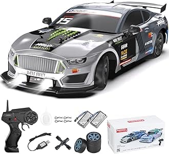 Dollox Remote Control Car 1/16 Scale RC Drift Car 2.4GHz 4WD High Speed 18+KM/H Vehicle with LED Lights and Spray, Extra Drifting Tires Racing Vehicle Toys Birthday Gifts for Adults Boys, 2 Batteries