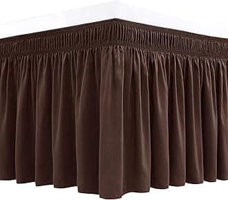 Biscaynebay Wrap Around Bed Skirts for King & Cal King Beds 22" Long Drop, Brown Adjustable Elastic Dust Ruffles Easy Fit Wrinkle Resistant Silky Luxurious Fabric Machine Washable