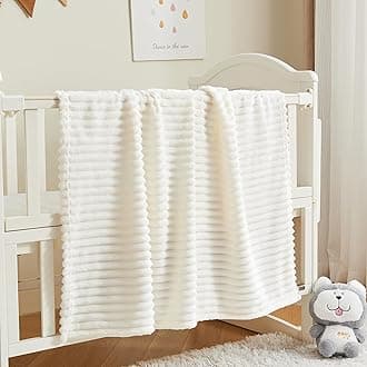 BEDELITE Baby Blankets for Boys Girls 30"x 40" - 3D Ribbed Jacquard Cute Fuzzy Fleece Blanket, Warm and Breathable Soft Cozy Infant Toddler Blanket for Newborn All Seasons Suitable, White