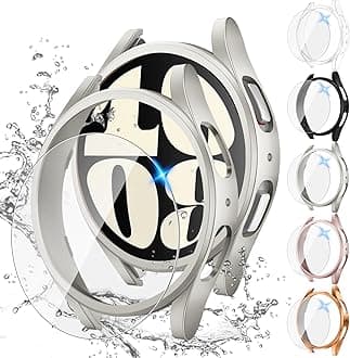 Tensea [5+5Pack for Samsung Galaxy Watch 6 Screen Protector Case 40mm Accessories, Hard PC Bumper & HD Anti-Fog Tempered Glass Protective Film, Face Cover Set, Galaxy Watch 6 Case for Women Men