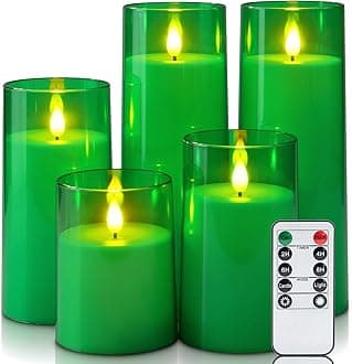 Homemory Flameless Candles Set of 5, Green