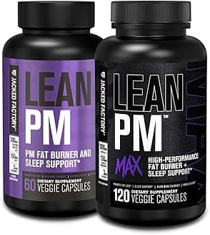 Jacked Factory Lean PM & Lean PM Max Night Time Fat Burner, Sleep Aid Supplement, & Appetite Suppressant for Men and Women (180 Capsules)