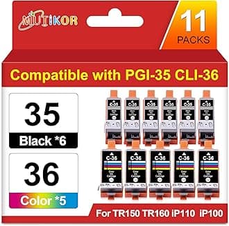 PGI-35 CLI-36 Printer Ink Compatible Replacements for Canon 35 36 Ink Cartridges Work for Canon PIXMA TR150 TR160 IP110 IP100 (6 BK and 5 Tri-Color for tr160, tr150 Ink)