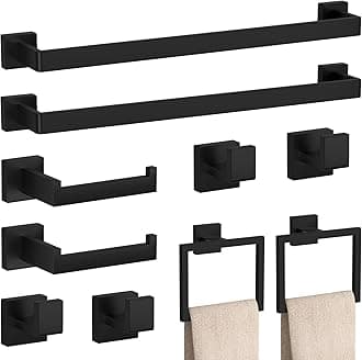 10-Pieces Matte Black Bathroom Accessories Set, 23.6 Inch Bath Towel Bar Set, SUS 304 Stainless Steel Bathroom Hardware Set, Towel Racks for Bathroom Wall Mounted.