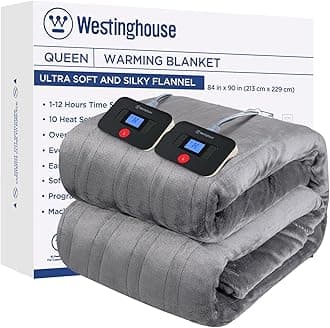 Westinghouse Electric Blanket Queen Size, Super Cozy Soft Flannel 84"" x 90"" Heated Blanket with 10 Fast Heating Levels & 1-12 Auto-Off, Machine Washable, ETL&FCC Certification, Light Grey