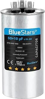 [UL Certified] BlueStars 50+10 uF ±5% 50/10 MFD 370-440VAC Volts CBB65B Dual Run Start Round Capacitor Replacement Part - Fit for Condenser Straight Cool or Heat Pump Air Conditioner