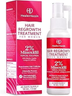 2% Minoxidil Hair Regrowth Treatment for Women (90ml, 3oz) - 2% Minoxidil, Biotin, Caffeine - Dermatologist-Recommended Lightweight Topical Solution - Gentle Hair Loss Thickening Serum