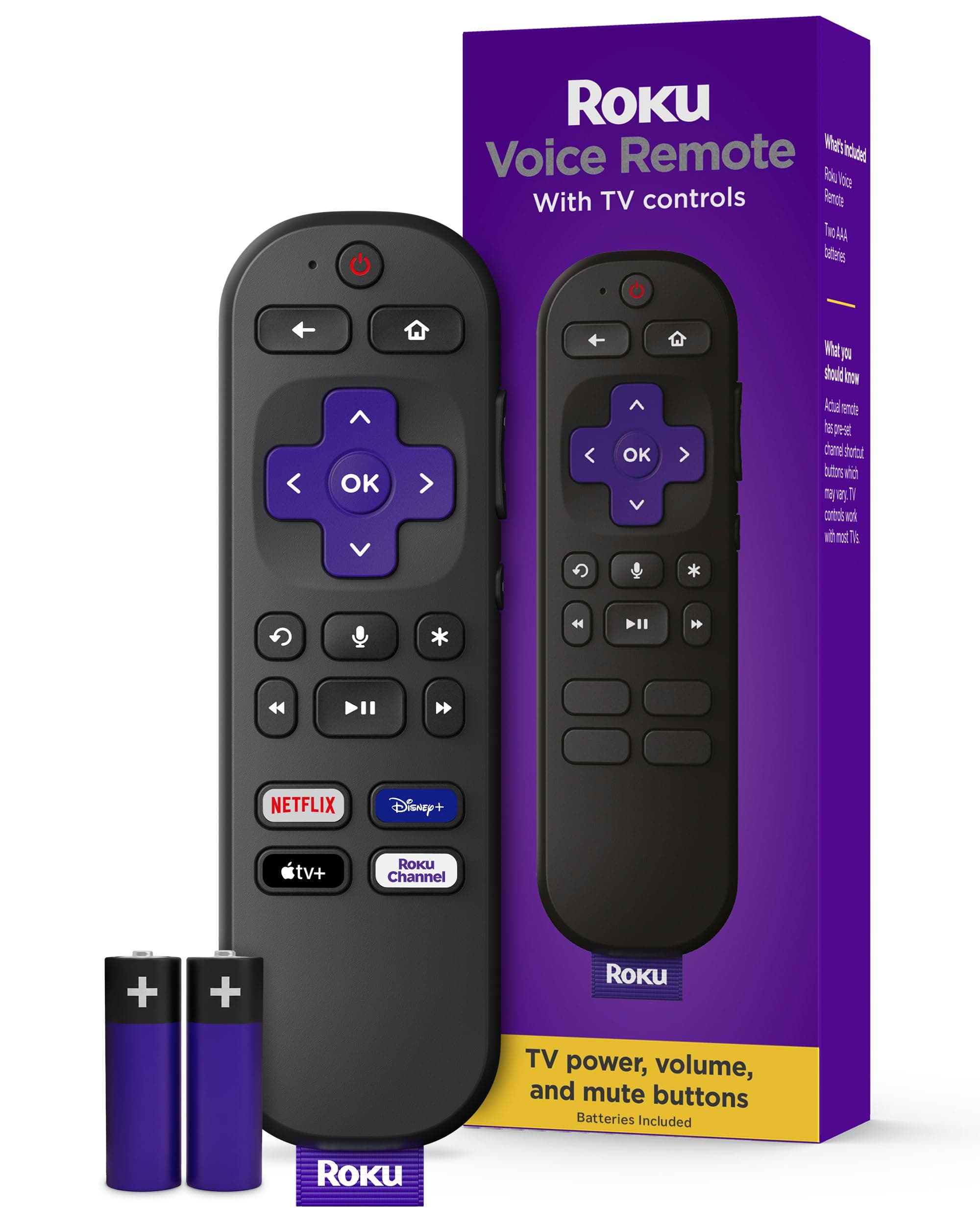 Roku Voice Remote | Replacement TV Remote Control with Voice Control, Simple Setup, & Pre-Set App Shortcuts - Compatible with Roku TV, Players, & Audio Devices