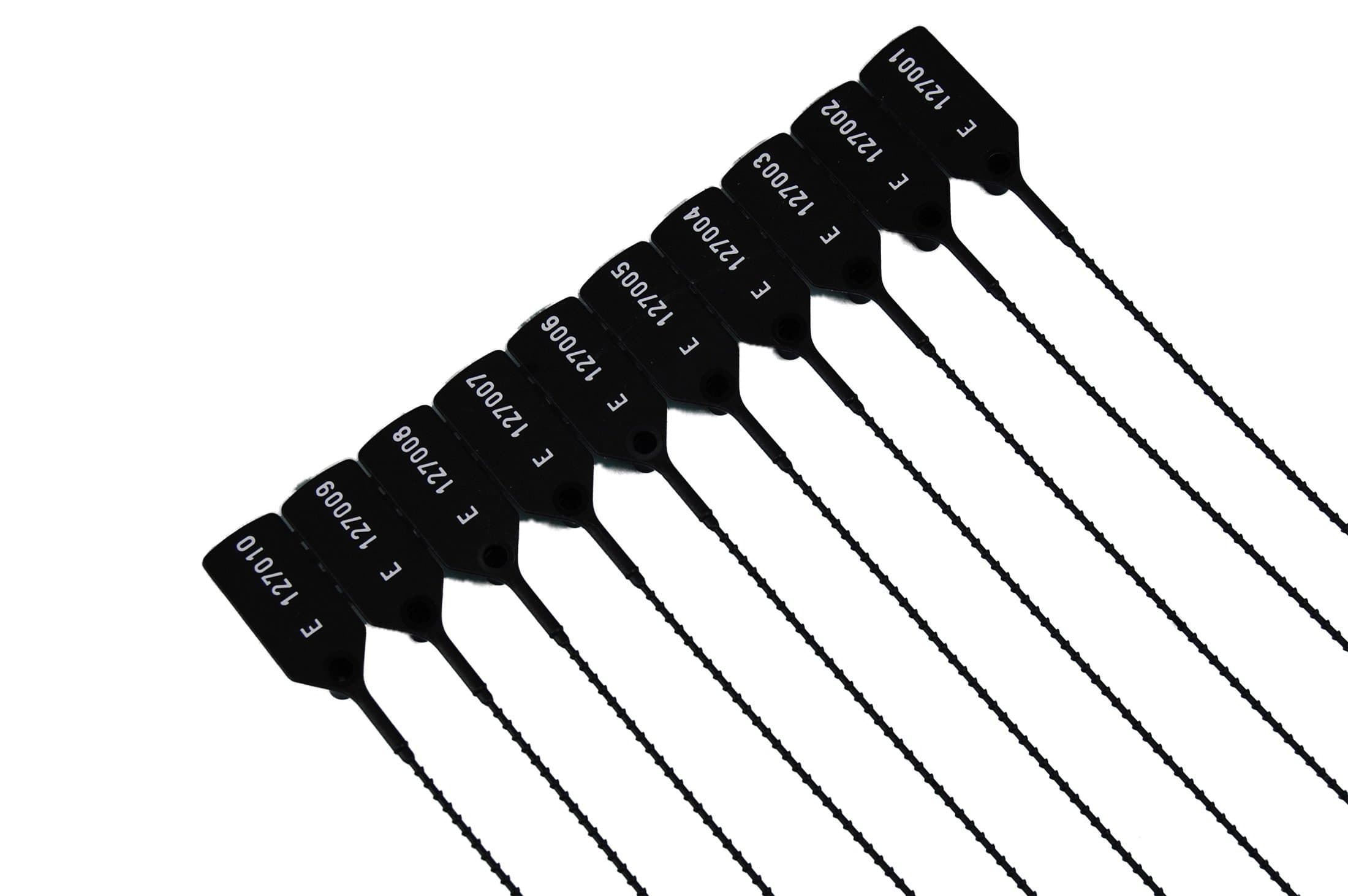 100 x Black Security Tags - Numbered Pull Ties, Secure Anti-Tamper Seals for High-Security Applications