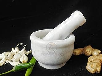 NRSON Marble Mortar And Pestle Set, Kharad, Masher Spice Mixer/Okhli And Musle/Kharal For Kitchen 4 Inches,White Colour