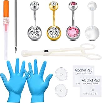 QWALIT Belly Piercing Kit - Belly Button Ring Kit with 14 Gauge Needle - Silver & Gold Options