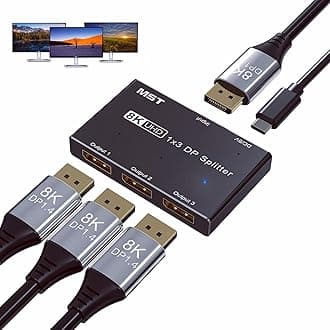 Displayport DP 1.4 8K@30Hz 4K@144Hz Splitter Switch, 1 in 3 Output Displayport Switch, Compatible with Multiple Video Sources and Monitor Interfaces