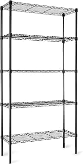 Amazon Basics 5-Shelf Adjustable Heavy Duty Steel Wire Storage Shelves for Garage, Kitchen, Easy Assembly, 36" x 14" x 72", Black | Heavy Duty, Adjustable, for Kitchen, Garage, Shelving Organizer