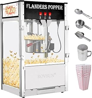 ROVSUN Popcorn Machine with 12 Ounce Kettle Makes Up to 80 Cups ETL Certified, Countertop Popcorn Maker Commercial Popcorn Machine w/Stainless Steel Scoop, Oil Spoon & 3 Popcorn Cups for Theater Home