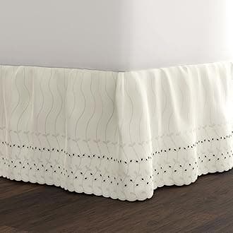 Eyelet Ruffled Bedskirt - Ruffled Bedding with Gathered Styling -14" Drop, Queen, Bone Ivory