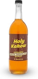 Holy Kakow Organic White Chocolate Syrup - Coffee Syrup, White Mocha Syrup, Organic Syrup for Coffee, White Chocolate Mocha Syrup, Coffee Flavoring Syrup, Add to Latte, Cocktail or Shake - 750ml