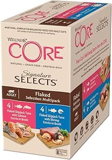 – Signature Selects 8 x 79g, Tuna, Salmon & Shrimp Mix – Wet Cat Food, Delicious Flakes in Broth, Grain-Free, Natural, Hypoallergenic, Protein-Rich, High Fish Content