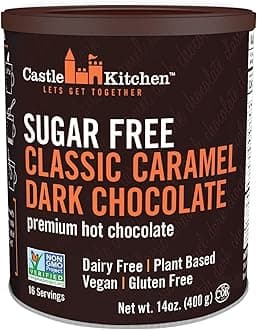 Sugar Free Caramel Dark Hot Chocolate - Premium Plant Based, Dairy Free, Gluten-Free, Vegan Hot Coca Mix - Just Add Water - 14 oz Can