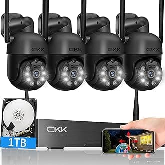 [10CH, Upgrading 5MP] CKK Wireless Security Camera System with 1TB HDD, 4pcs PTZ Cameras Outdoor Indoor, 3K WiFi Surveillance NVR System with Floodlights & Siren Alarm, 2 Way Audio, Waterproof