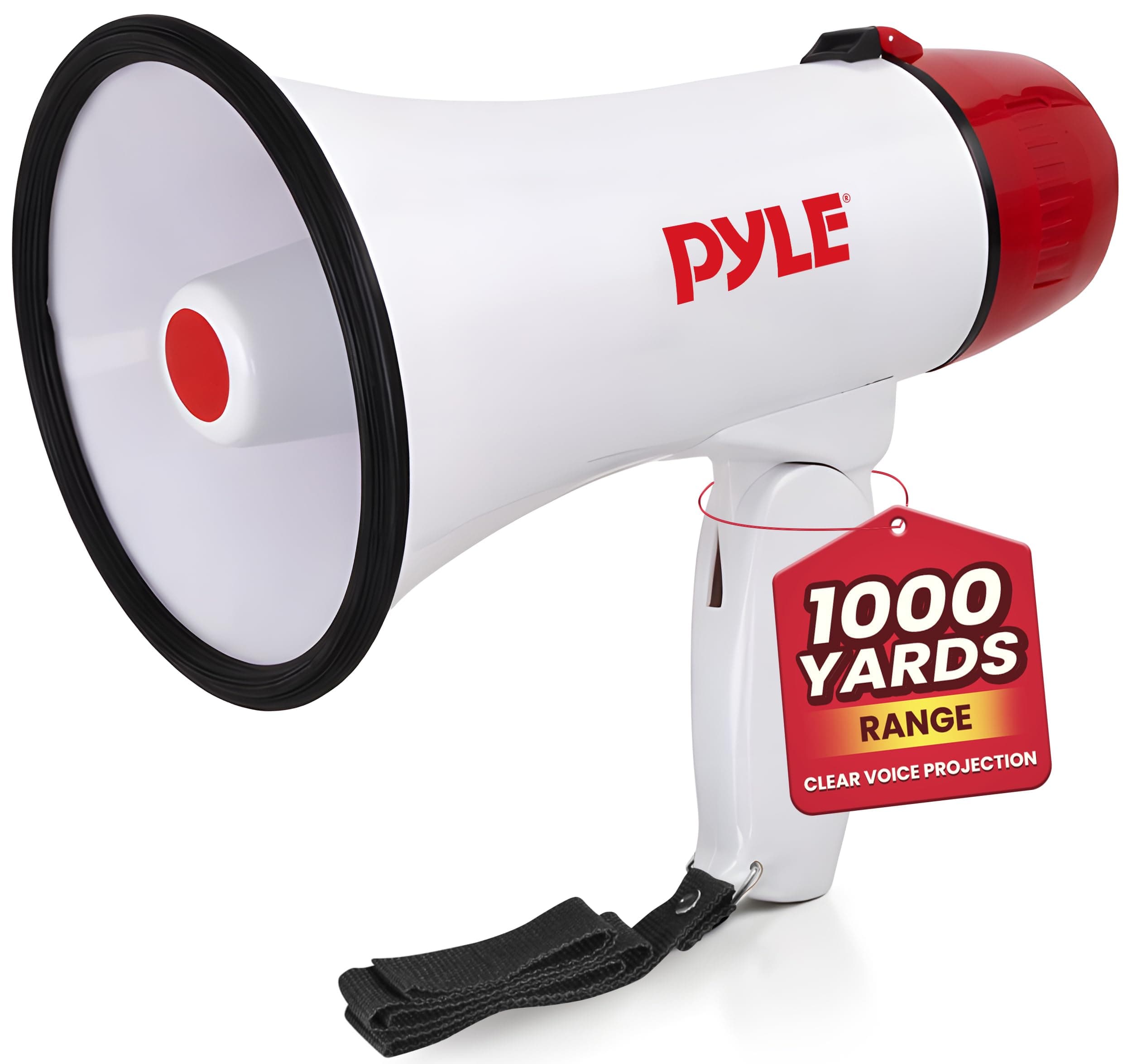 PYLE Pyle Compact & Portable With Siren Alarm Mode Adjustable Volume Control, 20 Watt Megaphone Speaker, White, S