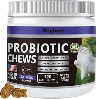 Cat Probiotic, Chews for Gut and Immune Health, Cats Probiotic Supplement for Cat Digestive Support, Healthy Digestion, Cat Constipation and Diarrhea Relief (Salmon, 120 Chews)