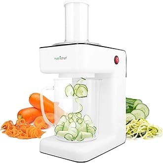 NutriChef 3-in-1 Electric Vegetable Chopper, Spiralizer, and Salad Maker - Fruit Cutter, Spiral Shredder Machine, Veggie Spaghetti & Noodle Maker | Includes Food Plunger & 1.2L Bowl