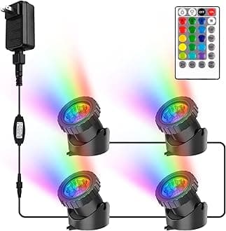 RGB Pond Lights with Timer, LED Underwater Submersible Colorful Landscape Spotlights, 98ft Remote Control IP68 Waterproof Fountain Lights for Fish Aquarium Tank Garden Yard Pool (Set of 4)