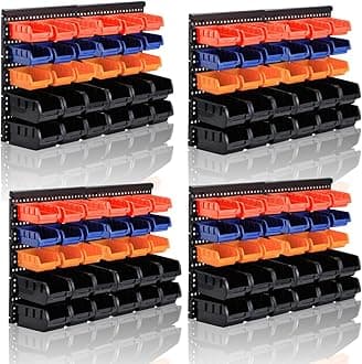 Wall Mounted Storage Bins Parts Rack 4 Colors Bin Organizer Garage Plastic Shop Tool, Garage Organizers and Storage (Style-Classic) 50.4"*32.4"