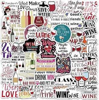 Wine Stickers |50Pcs Wine Quotes Waterproof Vinyl Decals for Water Bottles Laptop Luggage Cup Computer Mobile Phone Skateboard