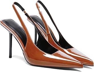 GERULATA Women's Slingback Stiletto Heels Stretch Strap Slip On Pumps Shoes Pointed Toe Backless Patent Leather Dress High Heels