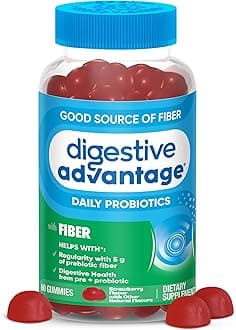 Digestive Advantage Prebiotic Fiber Gummies + Probiotics for Gut Health, 5g Prebiotic Fiber Plus 1 Billion CFU Probiotic, Supports Digestive Health & Regularity, (60ct Bottle) Strawberry Flavor*