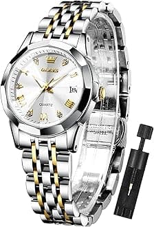 OLEVSWomens Minimalist Watches Ultra Thin for Ladies Leather Band Wrist Watch Waterproof Casual Simple Fashion Dress Quartz Analog Female Gift with Classic Retro Strap Two Tone