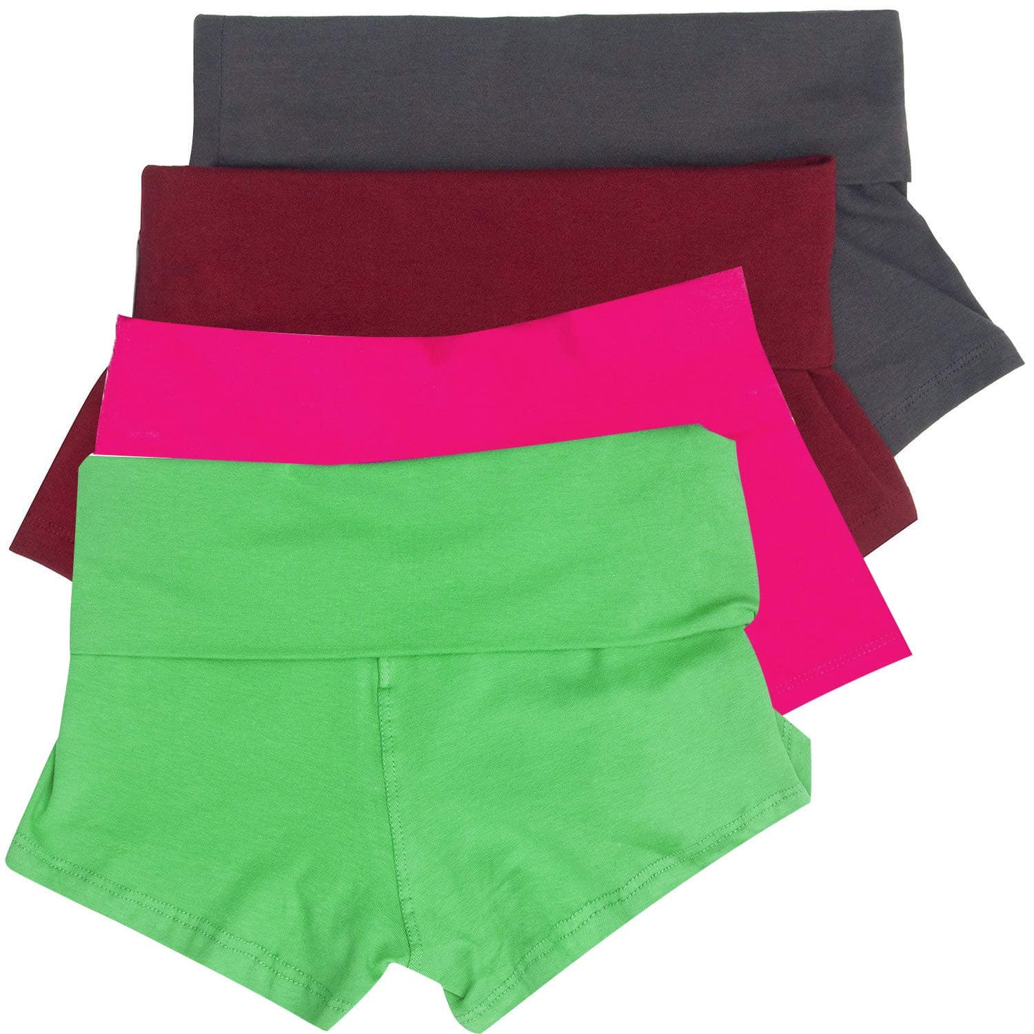 Basic Women's Short Active Stretch Yoga Shorts (Small, 4 Pack - Gray, Burgundy, Lime, Dark Pink)
