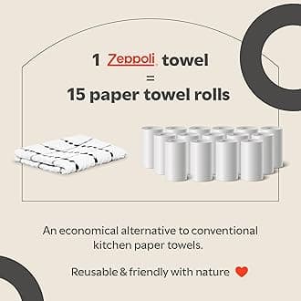 Zeppoli Classic Kitchen Towels - 12 Pack 100% Natural Cotton Towel Set, Reusable Wash Cloths, Absorbent Dish Towels, Machine Washable Hand Towels, Kitchen Essentials, 15” x 25” - Black Dobby