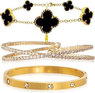 Gold Bracelets for Women Stainless Steel Bracelet 18K Love Bangle for women Cubic Zirconia Cuff Gold Bangle Set Fashion Jewelry Gifts