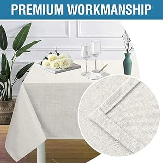 H.VERSAILTEX Linen Textured Table Cloths 60 x 84 Inch Premium Solid Tablecloth Spill-Proof Waterproof Table Cover for Dining Buffet Feature Extra Soft and Thick Fabric Wrinkle Free, Ivory